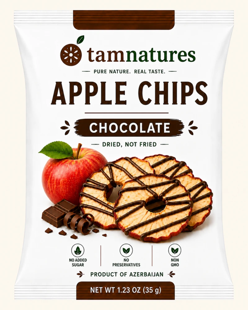 Tam Natures apple chips, chocolate